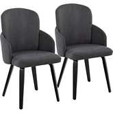 Dahlia Dining Chair in Black Wood, Chrome & Grey Fabric (Set of 2)